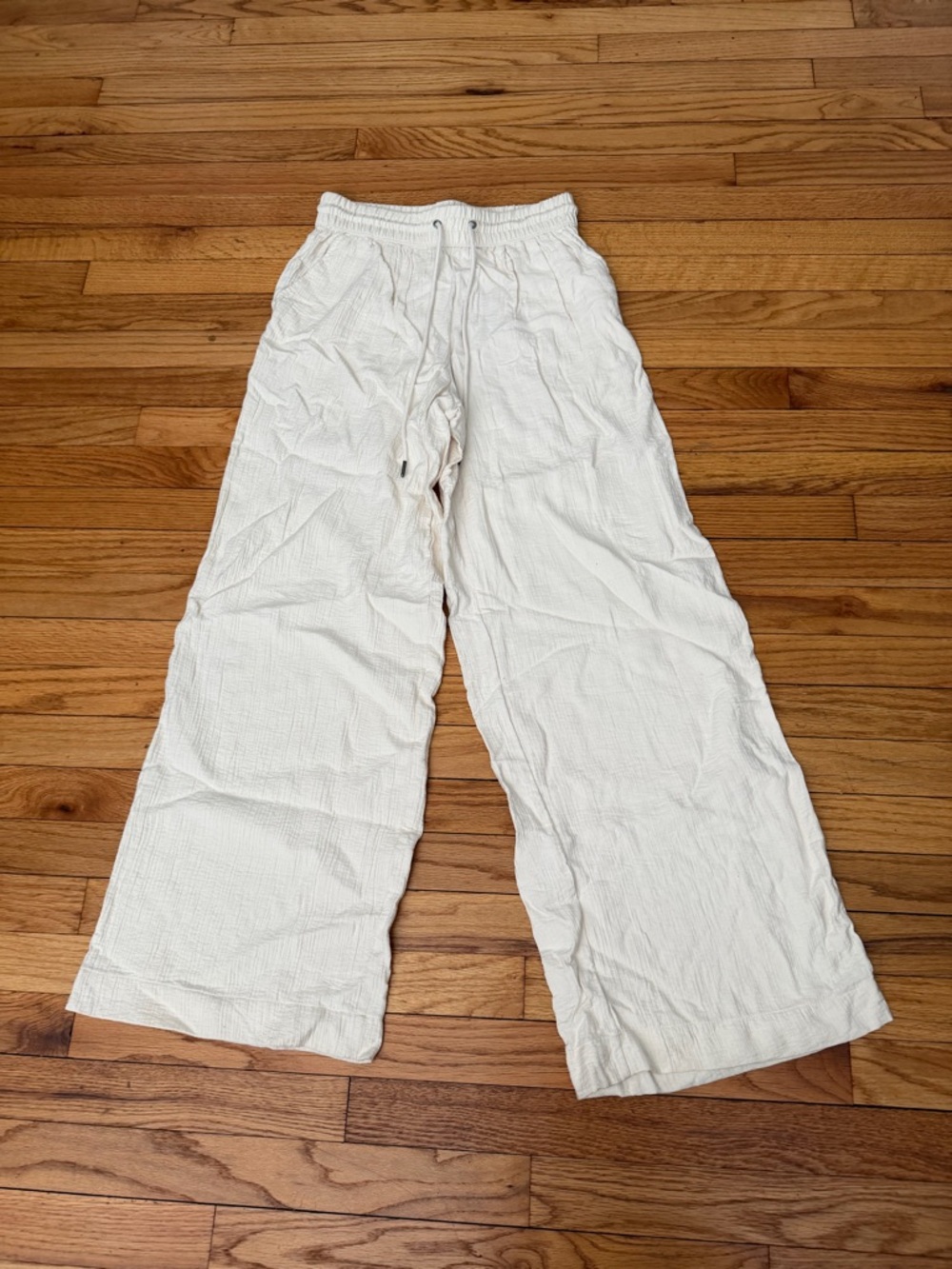 a new day textured crinkle Wide Drawstring pullover cream pants coastal S